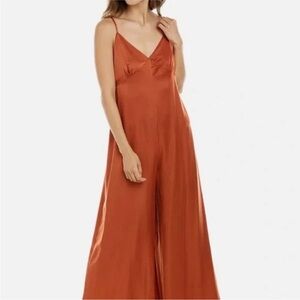 WeWoreWhat Slip Sateen Wide Leg Jumpsuit in Clay